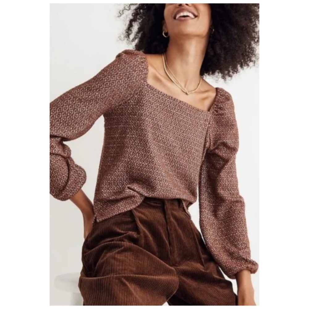 Madewell Jacquard Puff Sleeve Long Sleeve Crop Top Brown XL
